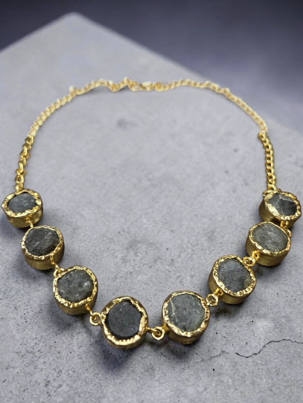 18k Gold Plated Artisan Raw Labradorite Natural Stone Necklace